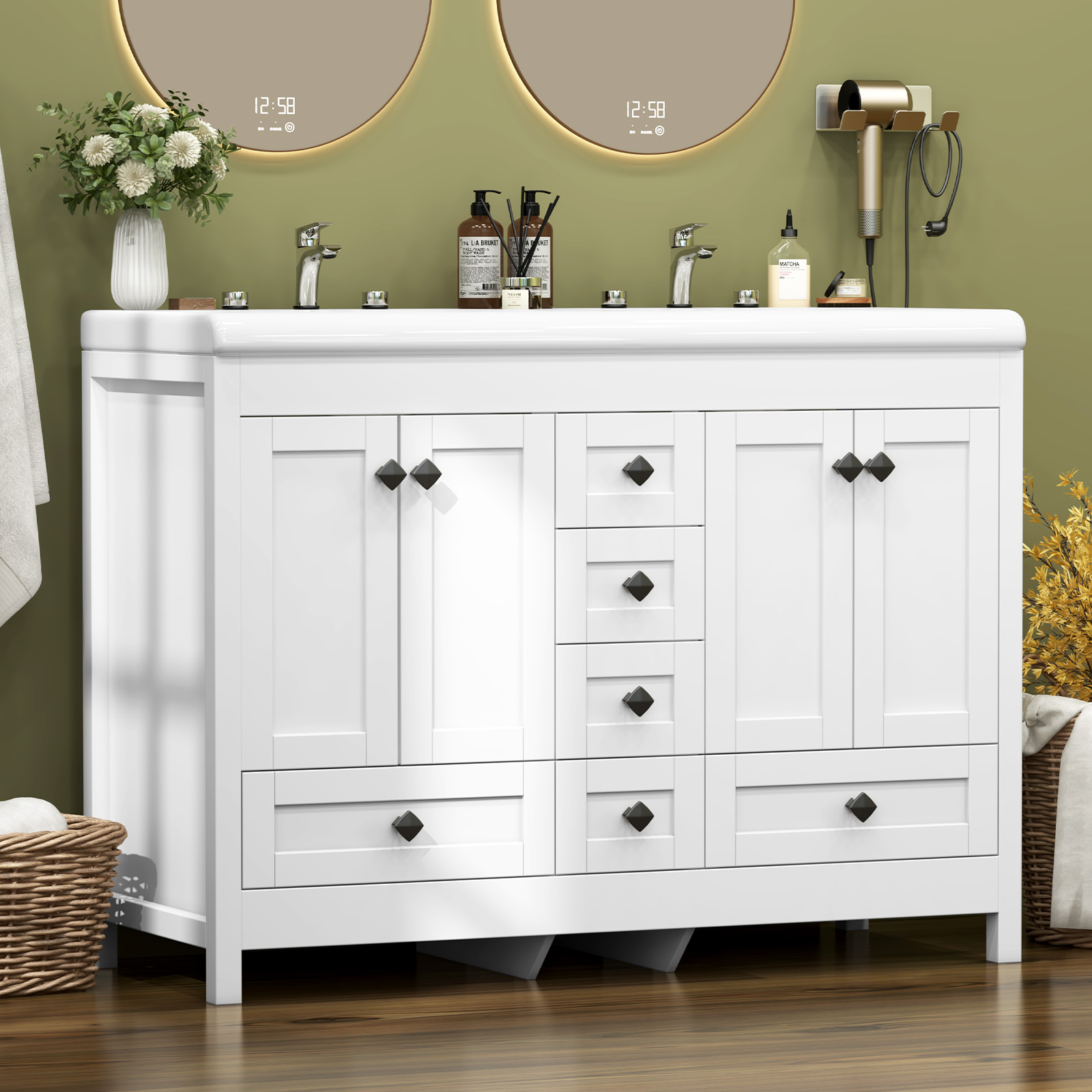 Home Bathroom Vanity Combo - خزانة حمام بيضاء بطول 47.3 بوصة